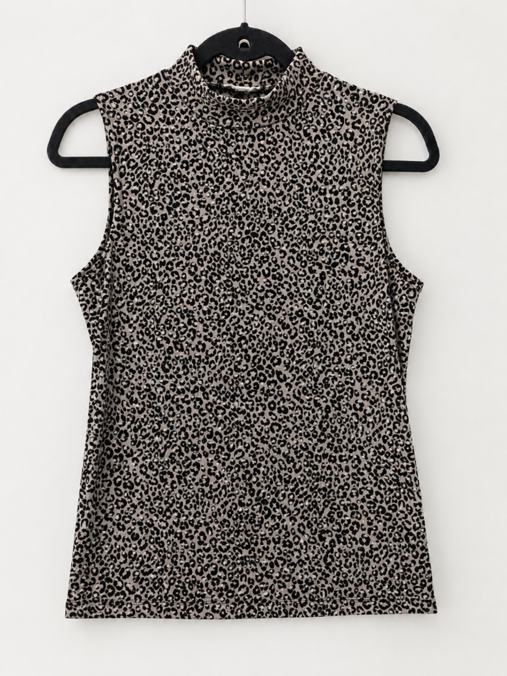 Sleeveless Mock Neck Leopard Print Top - Black/Tan